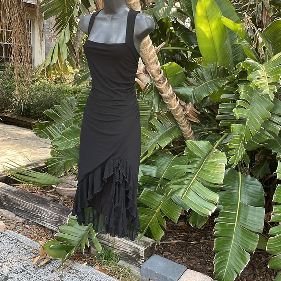 Dresses & Skirts - Sheer mesh asymmetric ruffle dress with ruffled hem and fringe